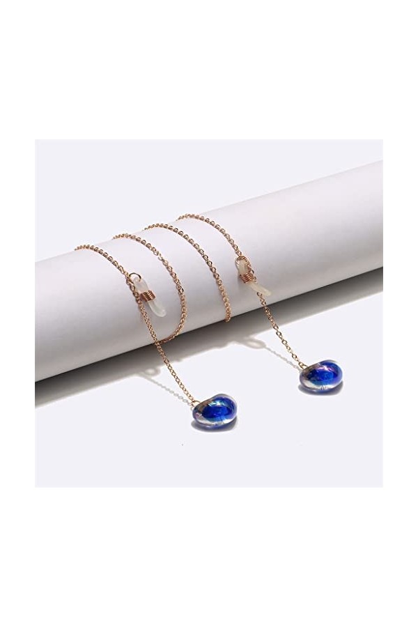 SUNMME Cordon à Lunettes en métal Pendentif Coeur Bleu doré Chaîne à Lunettes