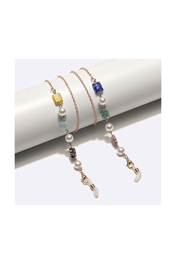 SUNMME Or Perle Rectangulaire Fait Main Lunettes Chaîne Lunettes Corde