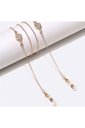 SUNMME Chaîne à Lunettes en Feuille de Strass doré Corde à Lunettes antidérapante