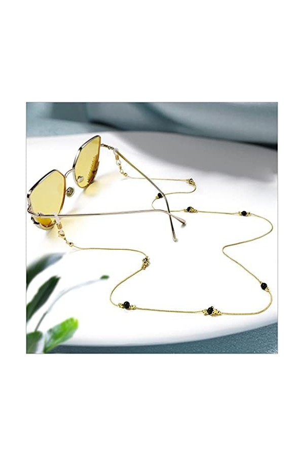 WJCCY Chaîne maigre cuivre branchée pour lunettes Noir Beads Chaîne Bretelles Crandes Lunettes de soleil Lanière Chaîne Laniè