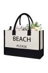 DEARBAG Grand Sac de Plage pour Femmes, Pliable Sac Fourre-Tout Eté Cabas Sacs de Courses Sac de Loisirs Sac avec Lettre-Brod