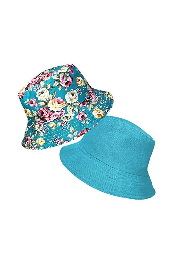 TOSKATOK® Anti UV UPF 50+ Bob été Femmes réversible à Fleurs Coton-Taille Unique-Turq