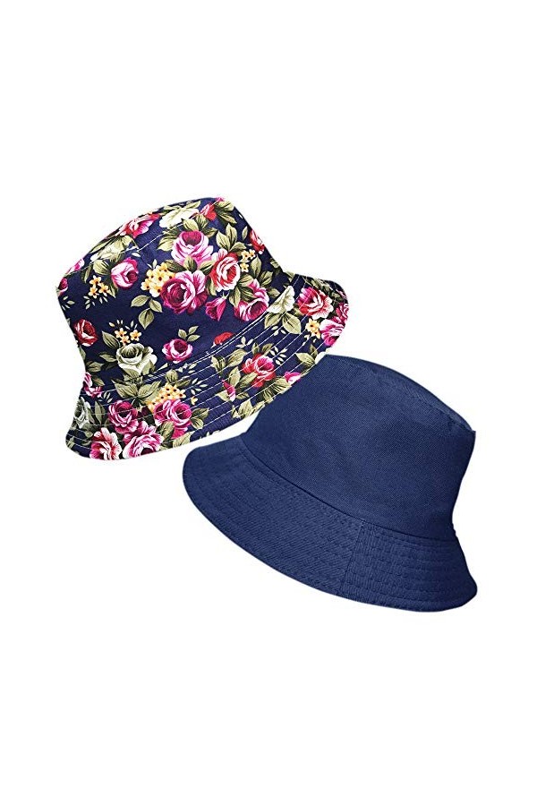 TOSKATOK® Anti UV UPF 50+ Bob été Femmes réversible à Fleurs Coton-Taille Unique-Turq