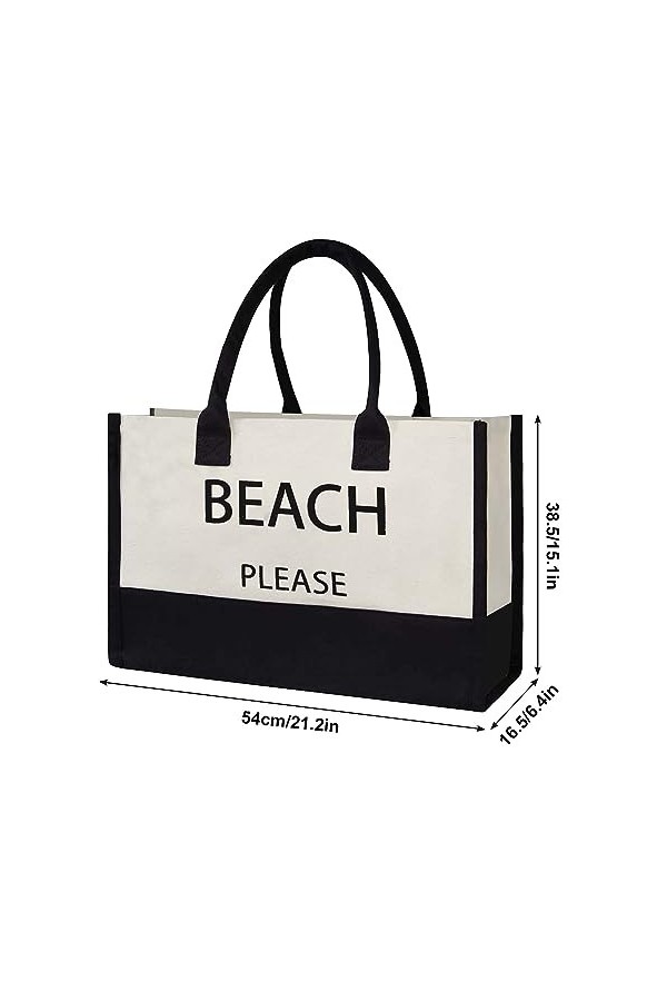 DEARBAG Grand Sac de Plage pour Femmes, Pliable Sac Fourre-Tout Eté Cabas Sacs de Courses Sac de Loisirs Sac avec Lettre-Brod