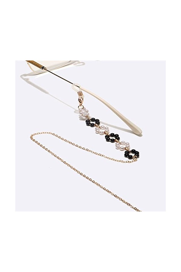 SUNMME Chaîne de Lunettes de Corde de Lunettes de Perles Noires et Blanches Faites à la Main de Mode