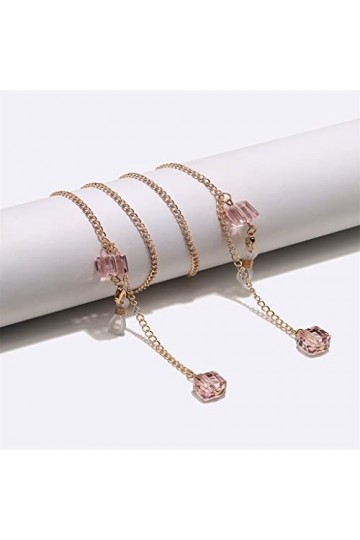 SUNMME Chaîne de Lunettes en Cristal Rose carré Pas Facile à estomper Corde à Lunettes de Mode personnalisée