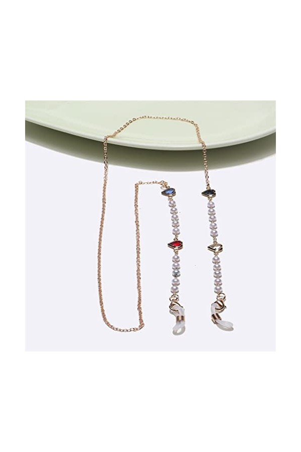 SUNMME Chaîne de Lunettes en métal Faite à la Main avec Perle de Verre de Coeur de Mode
