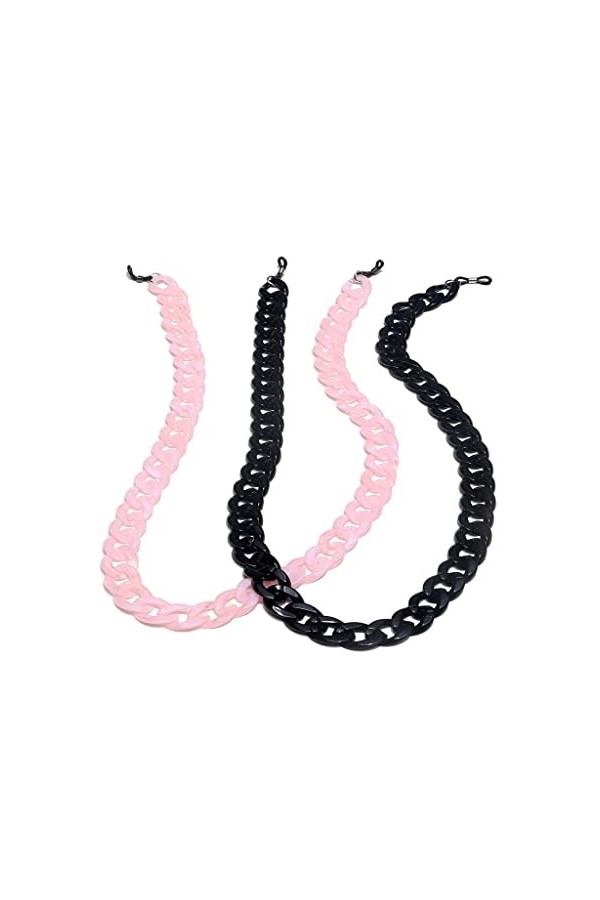 ASUVUD Lot De 2 Chaine à Lunettes Acrylique Noir Rose Corde à Lunettes