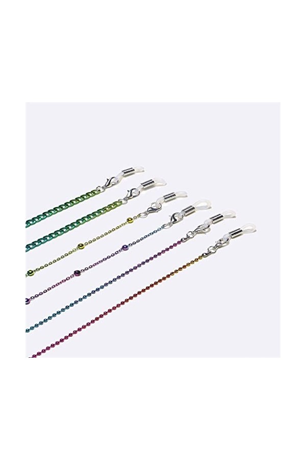 GJRFYJ Ensemble de trois pièces, chaîne de lunettes, cuivre, coloré, perles, perles, chaîne épaisse, corde à lunettes