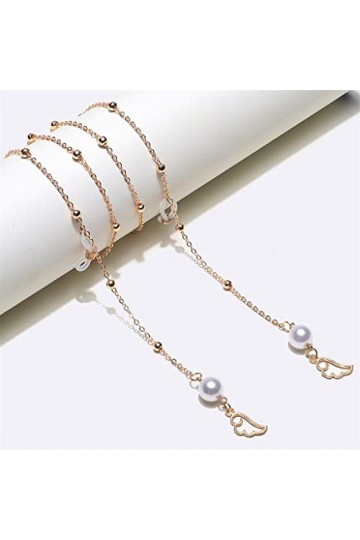 SUNMME Fashion Gold Pearl Wings Chaîne de Lunettes perlée Chaîne de Lunettes Chaîne