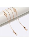 Lunettes Métal Corde Or Double Coeurs Strass Perles Pendentif Lunettes Chaîne