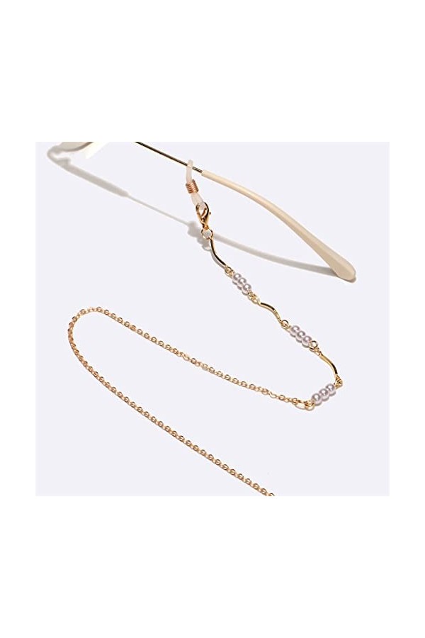 SUNMME Chaîne de Lunettes en métal Faite à la Main en Perle Blanche à bâton incurvé à la Mode