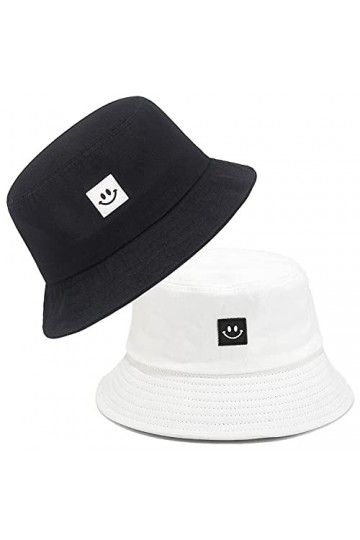 beifon 2pcs Chapeaux de Seau Visage Souriant Chapeaux de Soleil de Plage Pliables Chapeaux de Pêcheur pour Femmes Hommes Chap