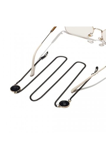 OITTO Chaîne de Lunettes en métal Pendentif en Cristal Noir Chaîne de Lunettes Faite à la Main