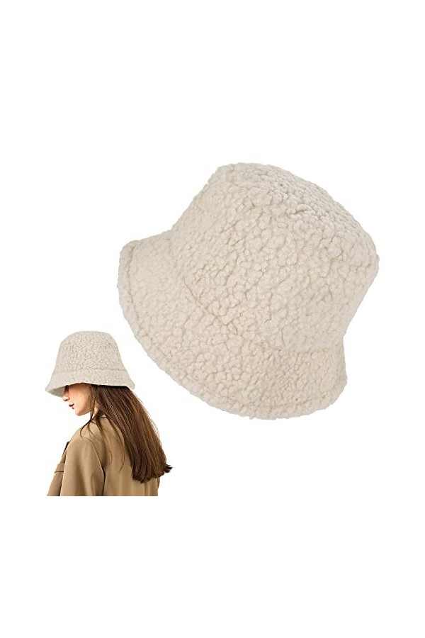 Lusofie Bob Chapeau de Pêcheur Femme Hiver Chaud Fausse Fourrure Pêcheur Chapeau Laine Pêche Bob en Fourrure Décontracté Hive