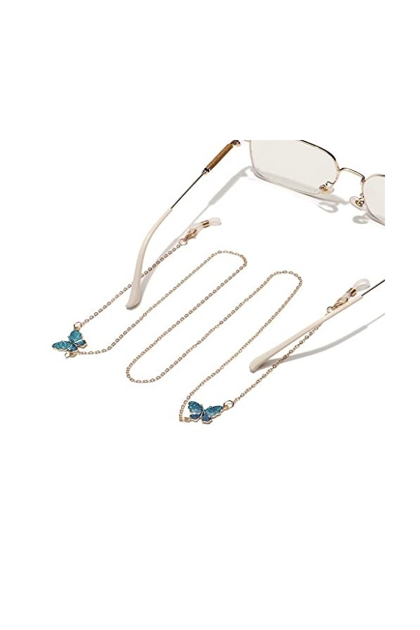 GPPZM Chaîne à Lunettes Papillon Bleu doré Corde à Lunettes antidérapante