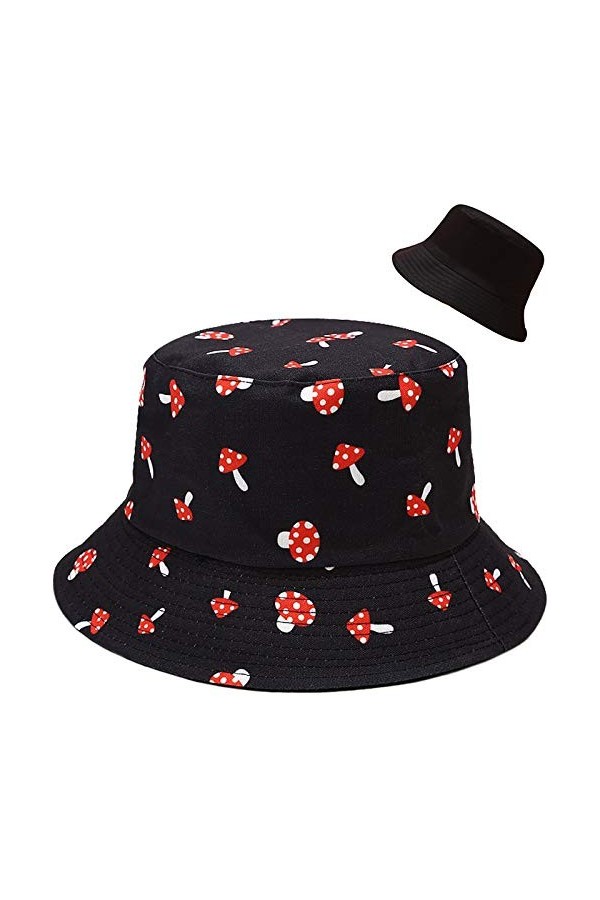Malaxlx Imprimé de Champignons Trippy Psychédéliques Bob Femme Chapeau de Pêcheur Chapeau de Soleil Chapeaux de Seau Chapeaux