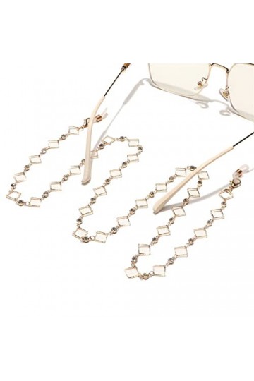 LIUZH Chaîne de lunettes carrée en métal avec strass transparents