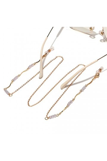 LIUZH Chaîne de lunettes tendance incurvée avec perle blanche faite à la main en métal