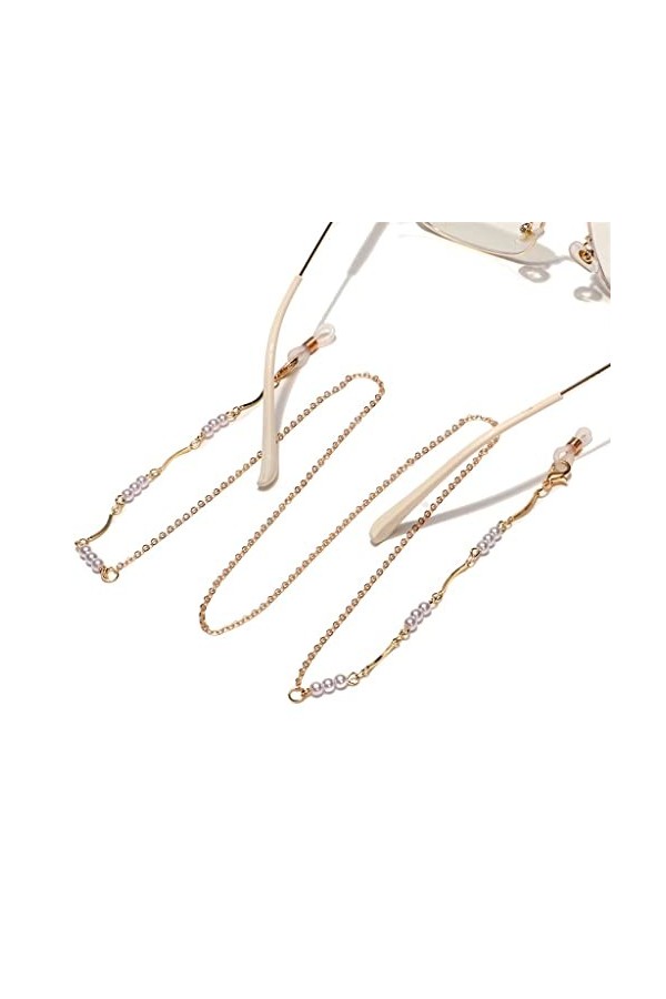 LIUZH Chaîne de lunettes tendance incurvée avec perle blanche faite à la main en métal