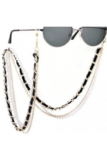 Sweden Chaîne de lunettes en cuir perlé, sangle de support de lunettes dorée Color : Argento, Size : 70cm 