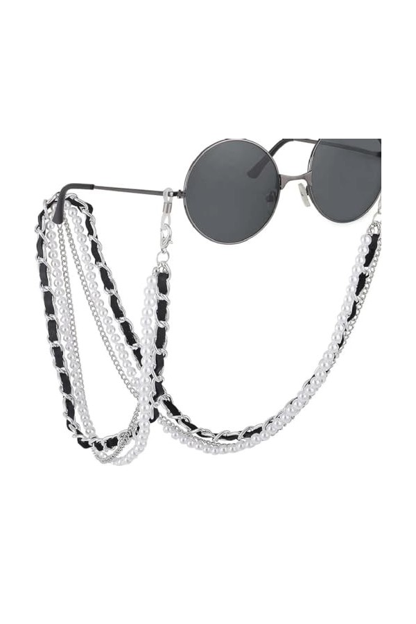 Sweden Chaîne de lunettes en cuir perlé, sangle de support de lunettes dorée Color : Argento, Size : 70cm 