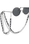 Sweden Chaîne de lunettes en cuir perlé, sangle de support de lunettes dorée Color : Argento, Size : 70cm 