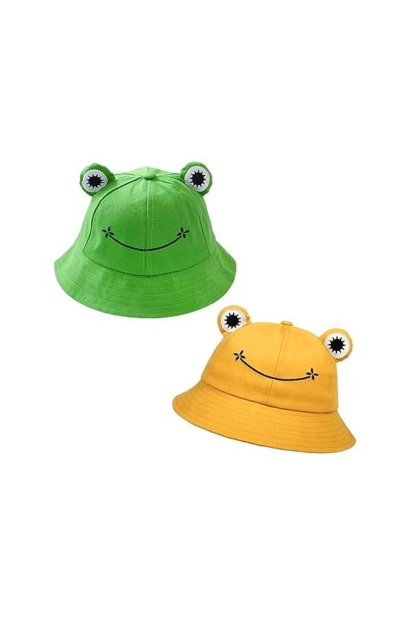 ATBUSS Lot de 2 chapeaux de pêche grenouille pliables à large bord - Chapeaux de soleil de plage pour hommes et femmes - Chap