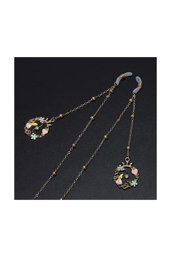 SUNMME Chaîne de Lunettes perlée Coeur de pêche Or Fille de Fleur chaîne de Lunettes chaîne en métal