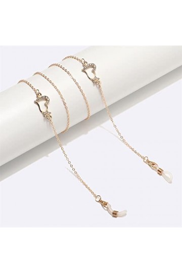OITTO Chaîne de Lunettes en métal Or Coeur étoile Strass Perle Pendentif chaîne à Lunettes