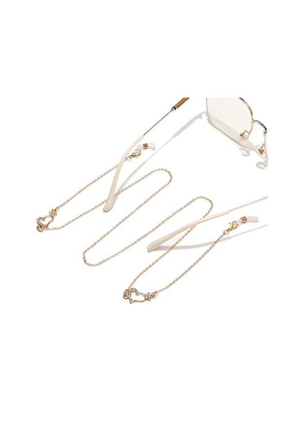 OITTO Chaîne de Lunettes en métal Or Coeur étoile Strass Perle Pendentif chaîne à Lunettes
