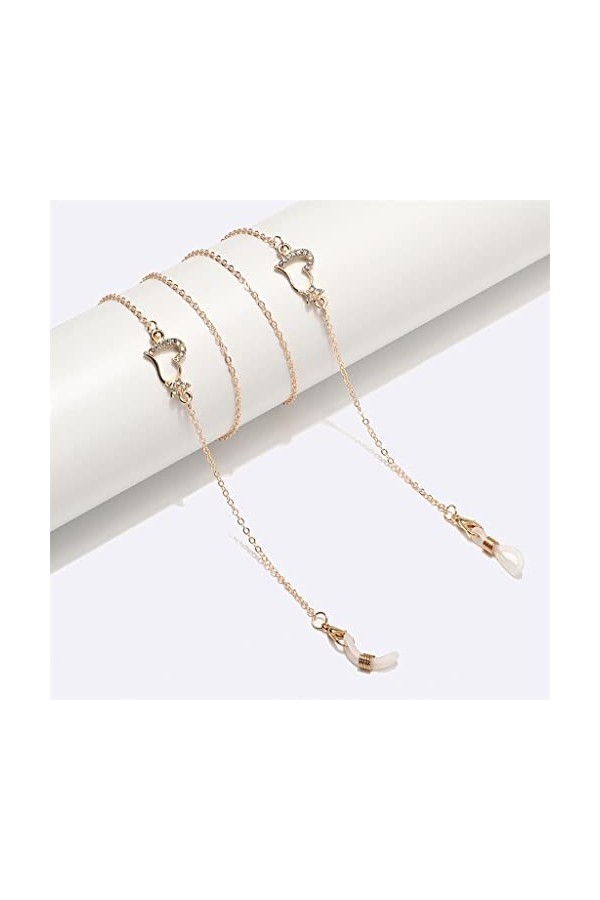 OITTO Chaîne de Lunettes en métal Or Coeur étoile Strass Perle Pendentif chaîne à Lunettes