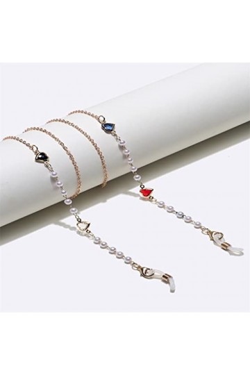 OITTO Fashion Heart Glass Pearl Handmade Metal Glasses Chain