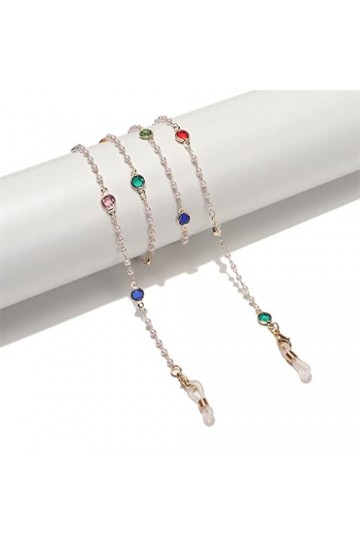 OITTO Fashion Stained Glass Pearl Handmade Metal Glasses Chain