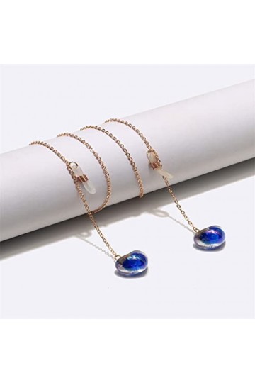 OITTO Metal Eyeglass Cord Gold Heart Blue Pendant Eyeglass Chain