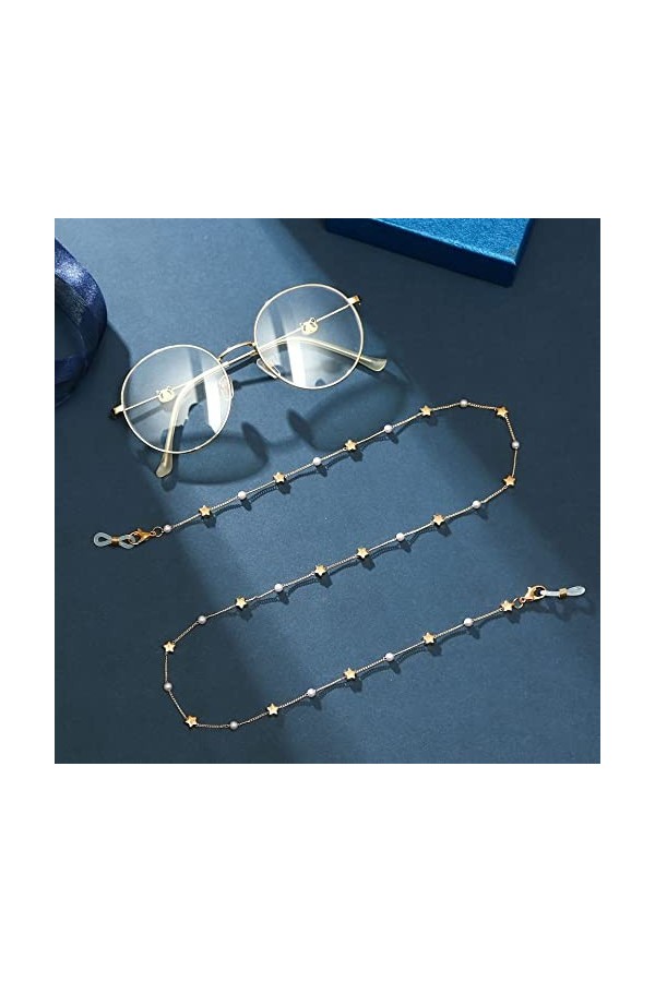 SLSFJLKJ Mode Perle Lunettes chaîne for Femmes Boho perlé Porte-chaîne Coeur Charme Lunettes de Soleil lanière Cou Cordon Lun