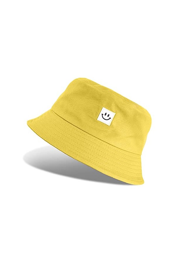 UMIPUBO Chapeau de Pêcheur Unisex Bobs Femme Chapeau de Pêcheur Dété Chapeau de Soleil Pliable Jaune 