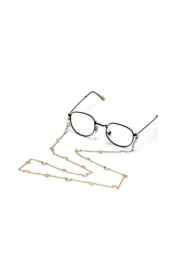 XOUVY Chaîne de Lunettes de Soleil Creuse étoile Lune chaîne plaquée cuivre Dames lanière Lunettes Accessoires Sangle de Fixa