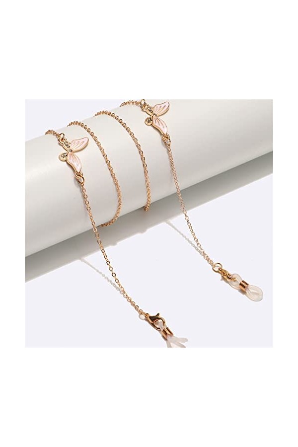 OITTO Chaîne de Lunettes en métal Or Blanc Strass Perle Pendentif chaîne de Lunettes