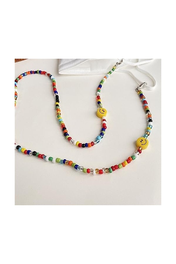 LLLY Collier de chaîne de Lunettes de Visage Souriant de Perles colorées Faites à la Main