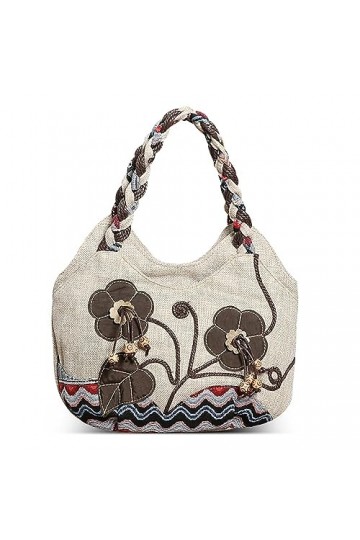 DIRRONA Mode Toile Fourre-Tout Moyen Sac à Main Femme Sac Toile Brodée Sac à Main Décontracté Voyage Travai Acheteur Sac Four