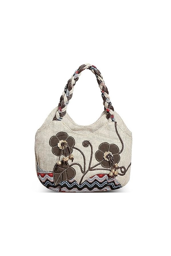 DIRRONA Mode Toile Fourre-Tout Moyen Sac à Main Femme Sac Toile Brodée Sac à Main Décontracté Voyage Travai Acheteur Sac Four