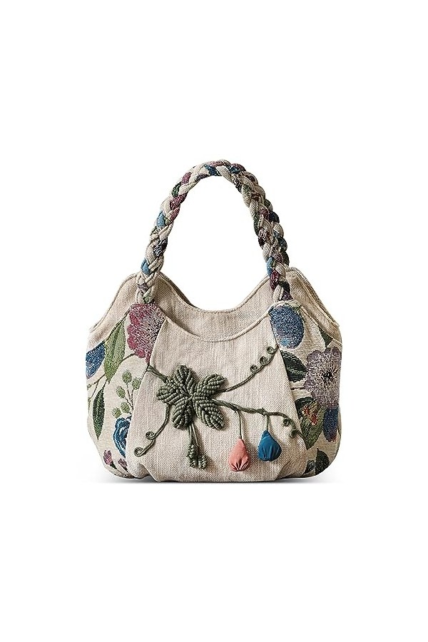 DIRRONA Mode Toile Fourre-Tout Moyen Sac à Main Femme Sac Toile Brodée Sac à Main Décontracté Voyage Travai Acheteur Sac Four