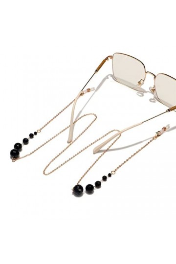 OITTO Chaîne de Lunettes en métal avec Cristal Noir, Grande, Moyenne et Petite Mode, Corde à Lunettes