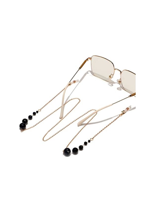 OITTO Chaîne de Lunettes en métal avec Cristal Noir, Grande, Moyenne et Petite Mode, Corde à Lunettes