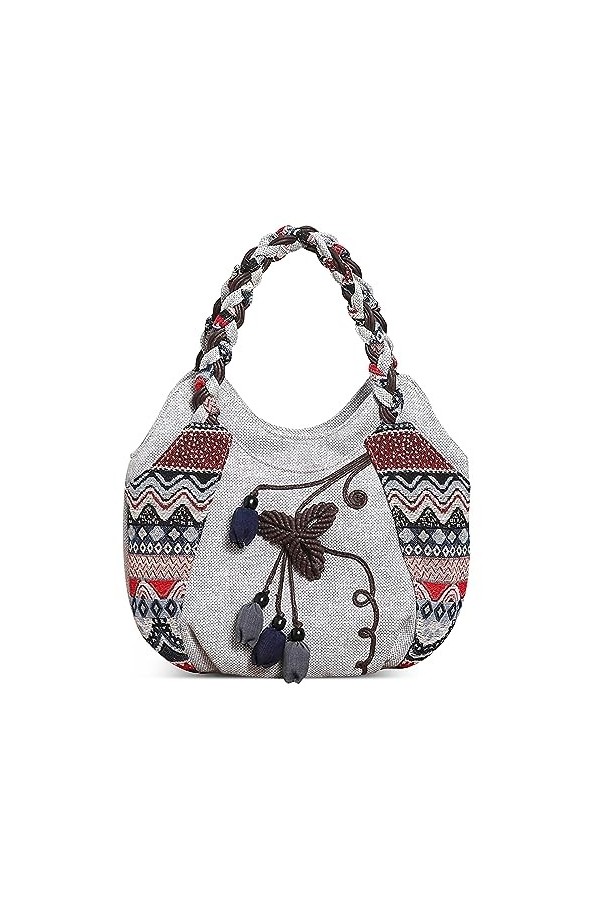 DIRRONA Mode Toile Fourre-Tout Moyen Sac à Main Femme Sac Toile Brodée Sac à Main Décontracté Voyage Travai Acheteur Sac Four