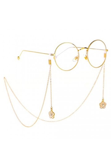 XOUVY Cordon à Lunettes en métal doré Perle Fleur Pendentif chaîne à Lunettes Couleur : chaîne de Perles, Taille : Talla ?ni