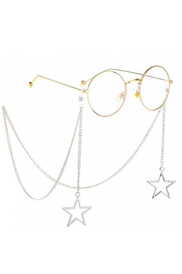 XOUVY Chaîne de Lunettes Cordon de Lunettes en métal avec breloque Cinq étoiles en Argent Chaîne de Lunettes Faite à la Main 