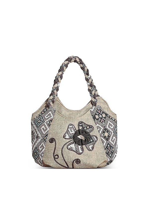 DIRRONA Mode Toile Fourre-Tout Moyen Sac à Main Femme Sac Toile Brodée Sac à Main Décontracté Voyage Travai Acheteur Sac Four