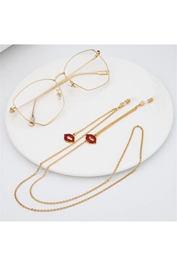 WJCCY Cordes de pendentif Lèvres rouges Lecture Lunettes Chaîne Chaîne Mode Femmes Lunettes de soleil Accessoires Lanières de